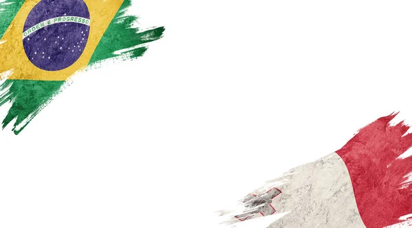 白色背景下的巴西和马耳他国旗 — 图库照片